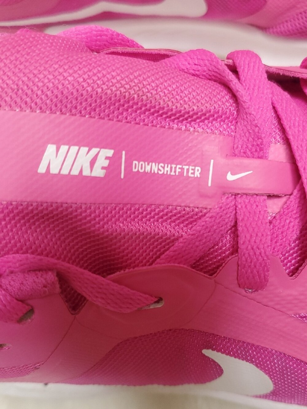Nike Downshifter Women’s Bright Pink Mesh Running Sneakers with White Swoosh - Picture 2 of 10
